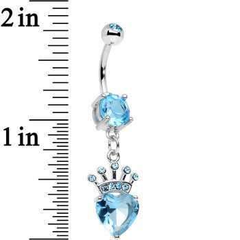 Aqua Gem Claddagh Inspired Heart and Crown Dangle Belly Ring