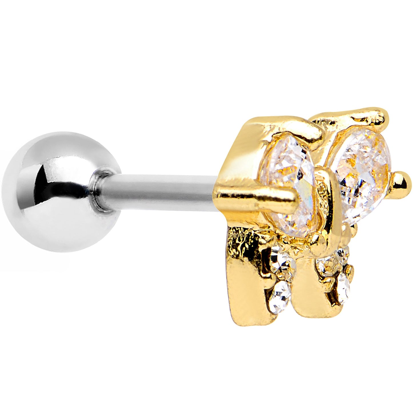 16G 1/4 Steel Clear CZ Sunny Butterfly Cartilage Earring