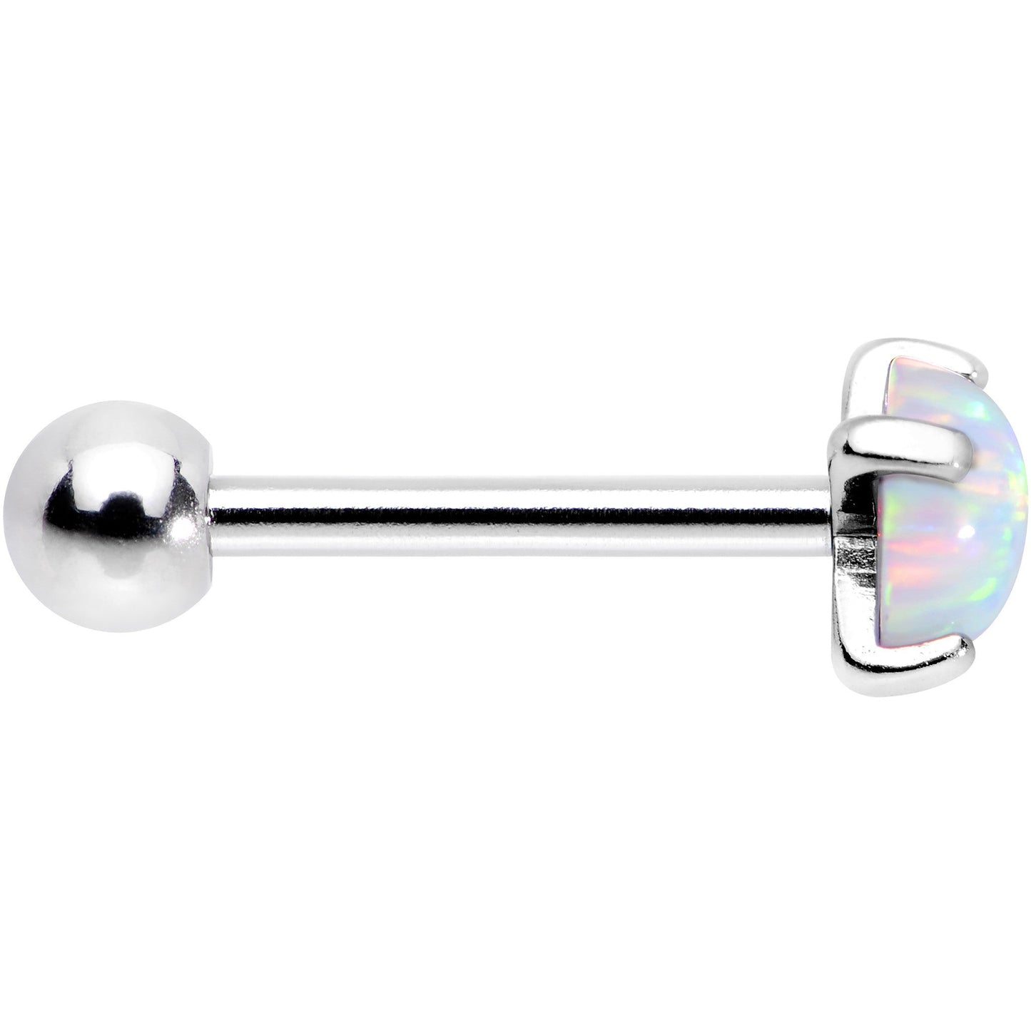 18G 5/16 Steel 5mm White Synthetic Opal Prong Set Cartilage