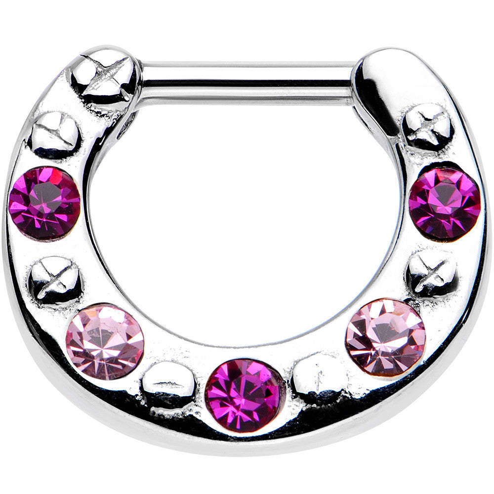 14G 1/4 Pink and Dark Pink Gem Steel Septum Clicker