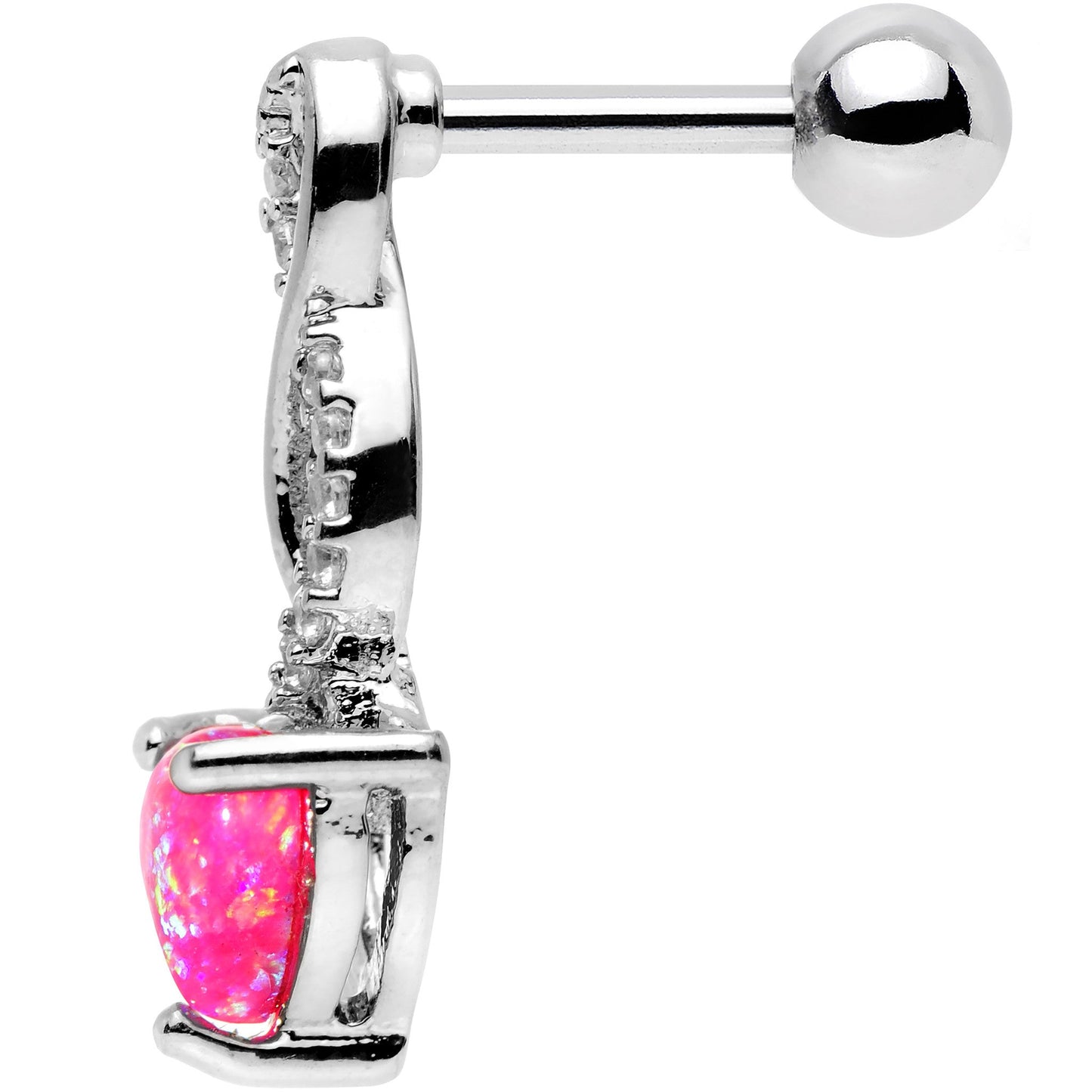 16G True Pink Synthetic Opal Twist Left Cartilage Earring