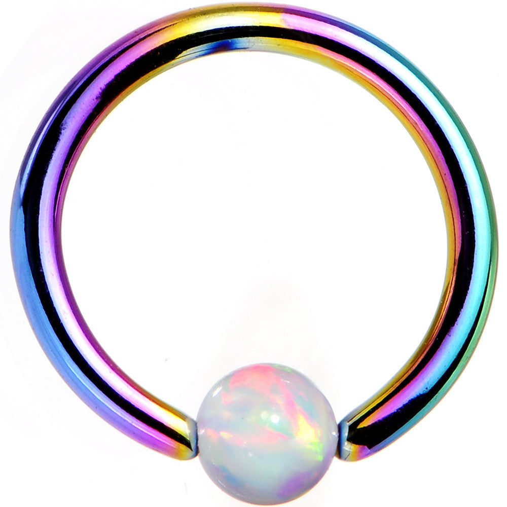 16G 5/16 White Synthetic Opal Rainbow IP Steel BCR Captive Ring