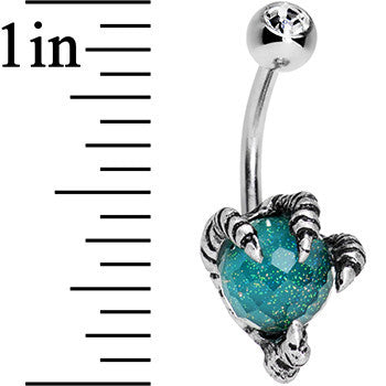 Clear Gem Aqua Globe Stainless Steel Take Me Talons Belly Ring