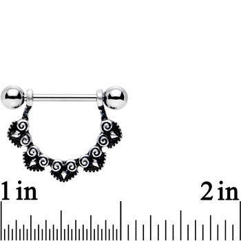 14G 5/8 Stainless Steel Black Deco Pattern Barbell Nipple Shield Set