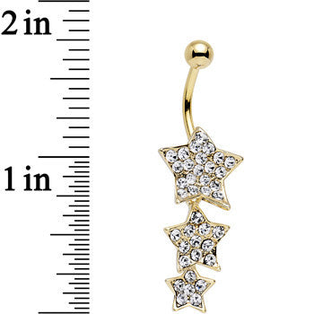 Clear Gem Gold Plated Steel Triple Star Dangle Belly Ring