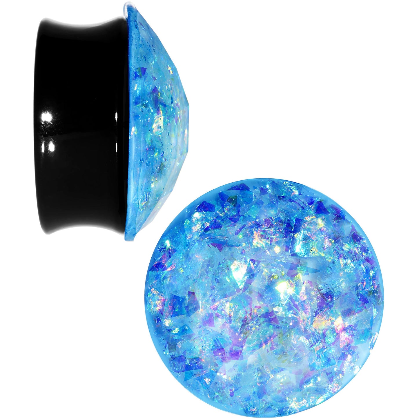 24mm Black Acrylic Aqua Galaxy Faceted Saddle Plug Set