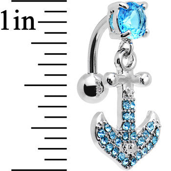 Aqua Gem Paved Set My Sails Anchor Top Mount Dangle Belly Ring