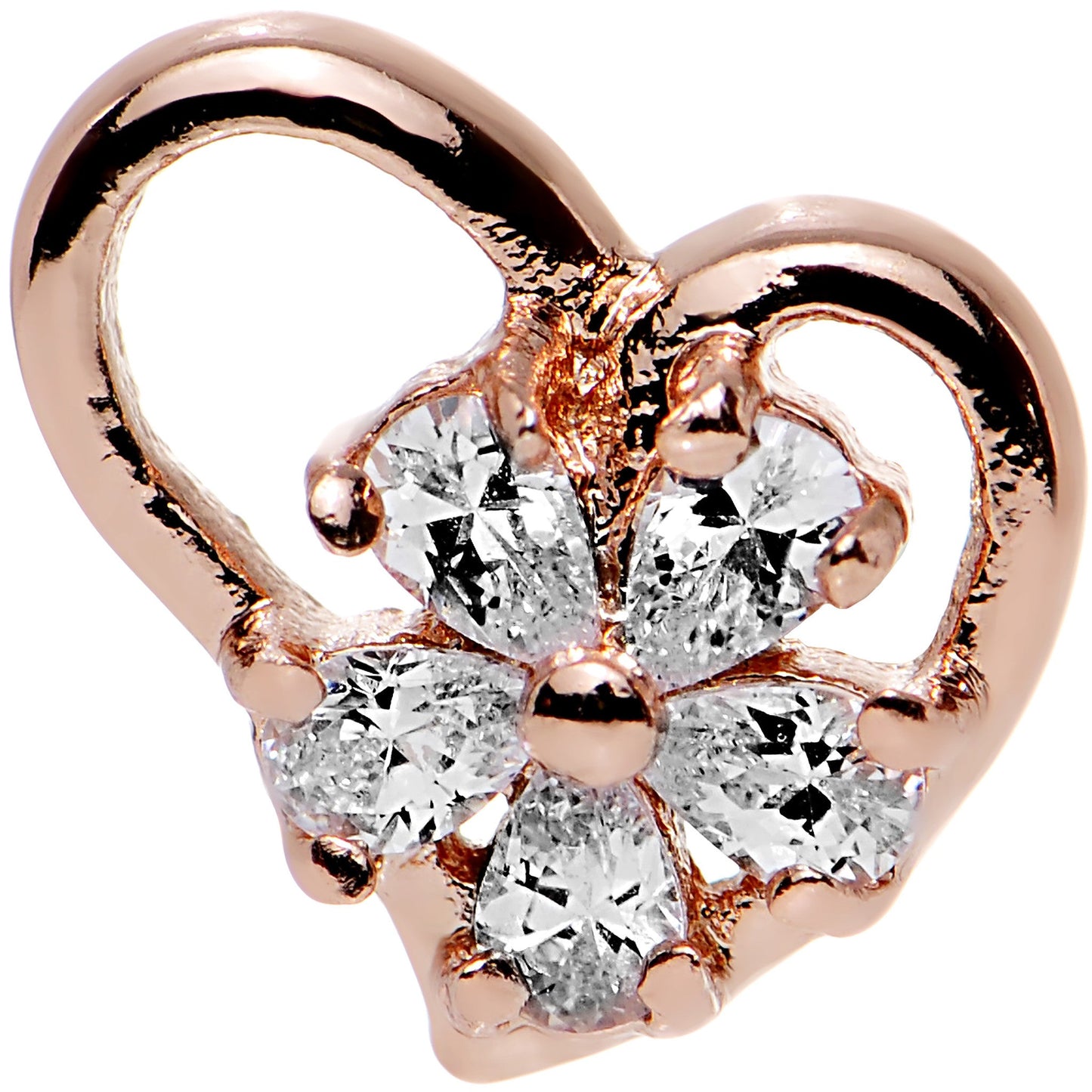 Clear CZ Rose Gold Plated Heart Cartilage Earring 16G 1/4
