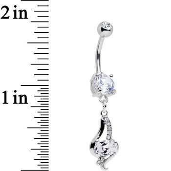 Clear CZ Gem Dramatic Deco Twist Dangle Belly Ring