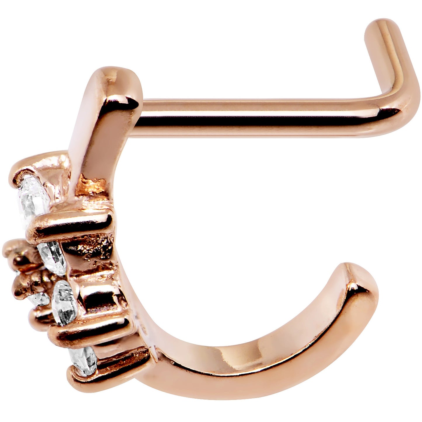 18G Gem Rose Gold PVD Flower Faux Hoop L Shaped Nose Ring