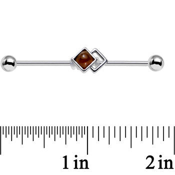 14G Brown Faux Tiger Eye Art Deco Industrial Barbell 38mm