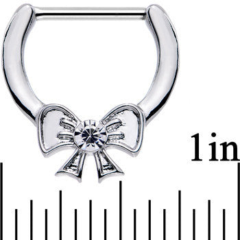 14G 1/2 Clear Gem Stainless Steel Ribbon Bow Nipple Clicker Set