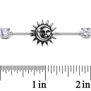14G Clear CZ Steel Celestial Sun and Moon Industrial Barbell 38mm