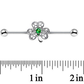 14G Green Faux Opal Fancy Shamrock Industrial Barbell 38mm