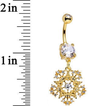 Clear Gem Gold PVD Stunning Snowflake Star Dangle Belly Ring
