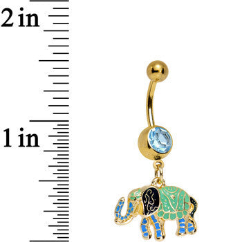 Aqua Gem Gold Blue Green Hip to the Scene Elephant Dangle Belly Ring