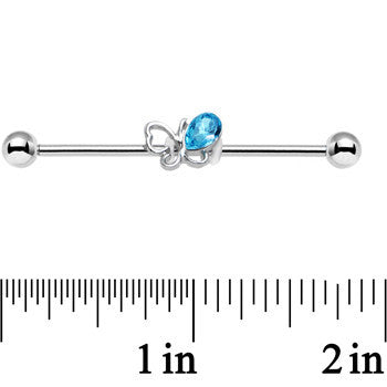 14G Aqua Gem Frolicking Butterfly Industrial Barbell 38mm