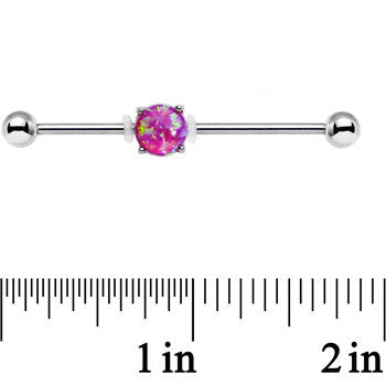 14G Pink Faux Opal Opulence Industrial Barbell 38mm