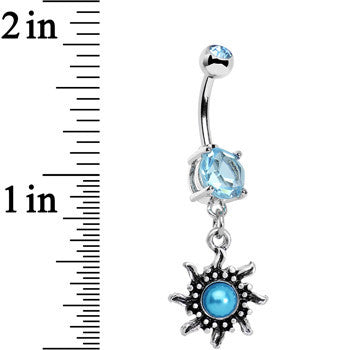 Aqua Gem Frosted Blue Orb Spun Sun Dangle Belly Ring