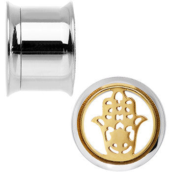 9/16 Steel Sunlit Hamsa Hand Screw Fit Tunnel Plug Set