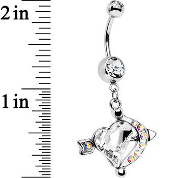 Clear Aurora Gem Cupids Aim Arrow and Heart Dangle Belly Ring