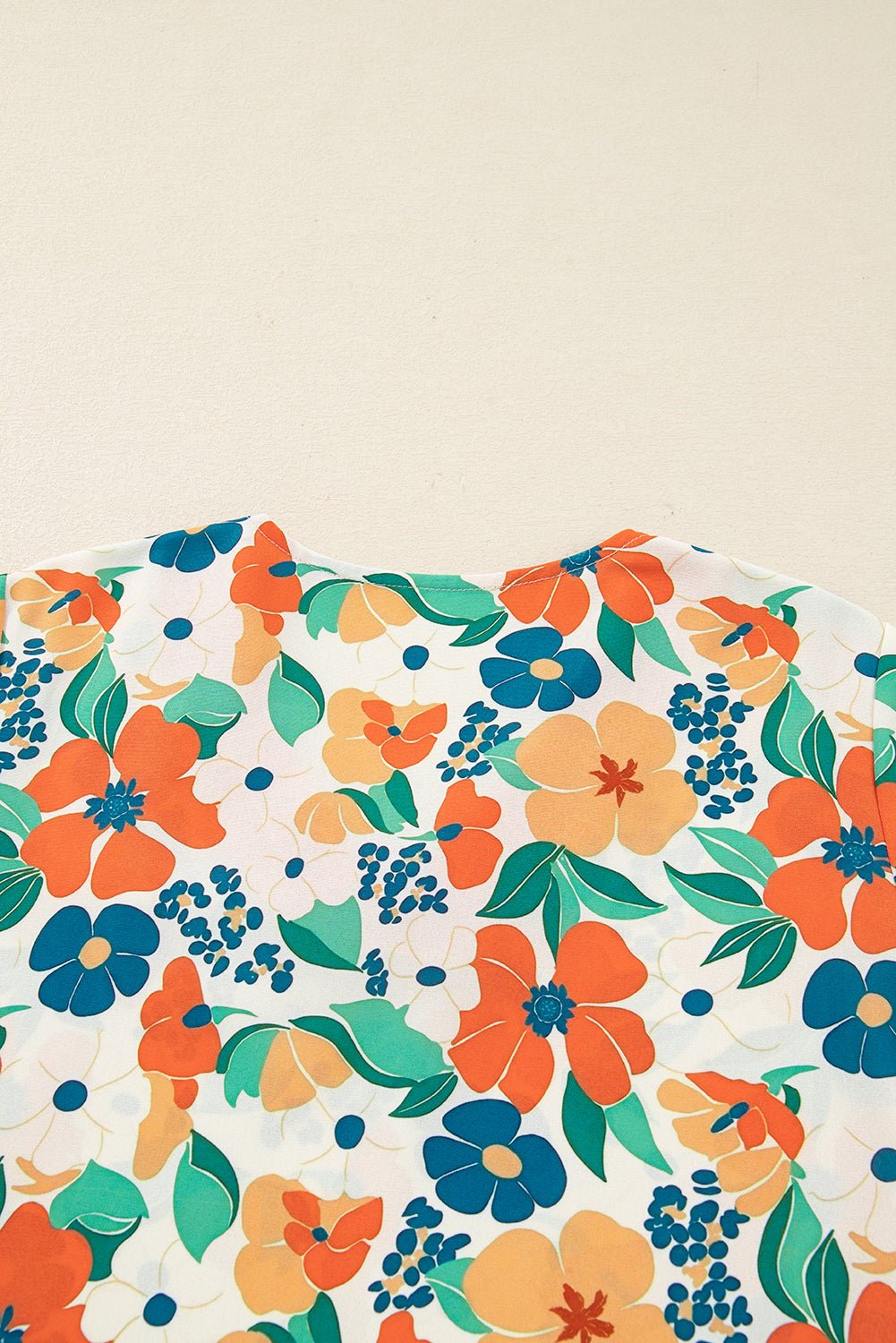 Orange Frilled V Neck Floral Print Bracelet Sleeve Blouse - Jaico Online Shop