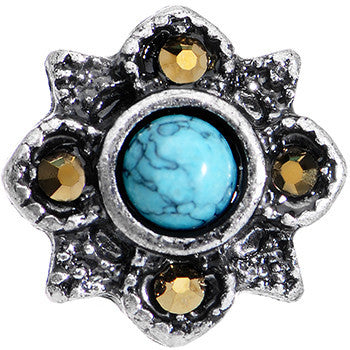 16G 1/4 Faux Turquoise Bohemian Flower Tragus Cartilage Earring