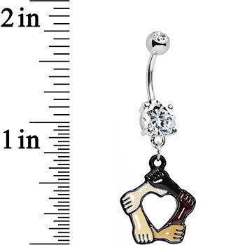 Clear Gem Coexist No Boundaries Linking Arms Heart Dangle Belly Ring
