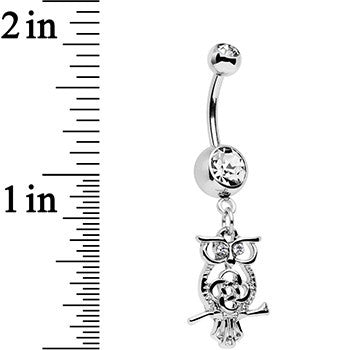 Clear Gem Celtic Knot Perched Owl Dangle Belly Ring