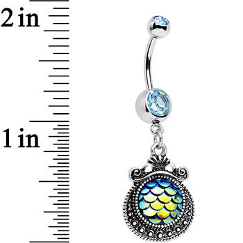 Aqua Gem Iridescent Blue Green Mermaid Scales Dangle Belly Ring