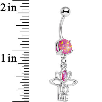 Pink Faux Opal Framework Love Lotus Flower Dangle Belly Ring