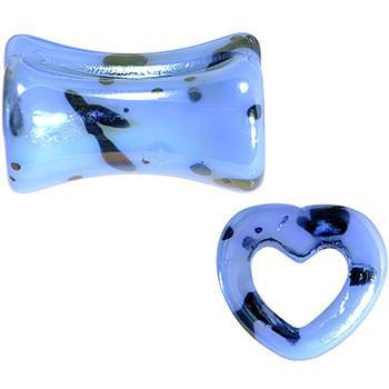 Black Speckled Blue Acrylic Heart Saddle Plug Set Available in Sizes 6G to 20mm