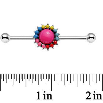 14G Prismatic Sunburst Flower Industrial Barbell 38mm