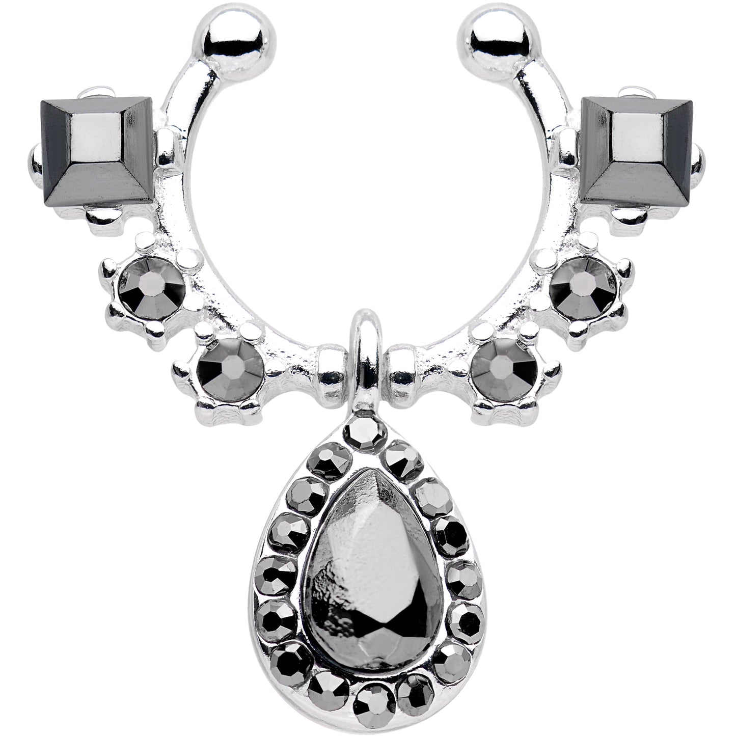 Black Gem Silhouette Dangle Clip On Septum