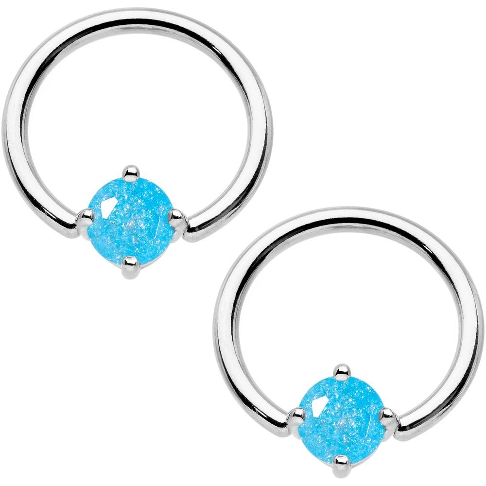 14G Oceanic Faux Opal BCR Captive Ring Barbell Nipple Ring Set