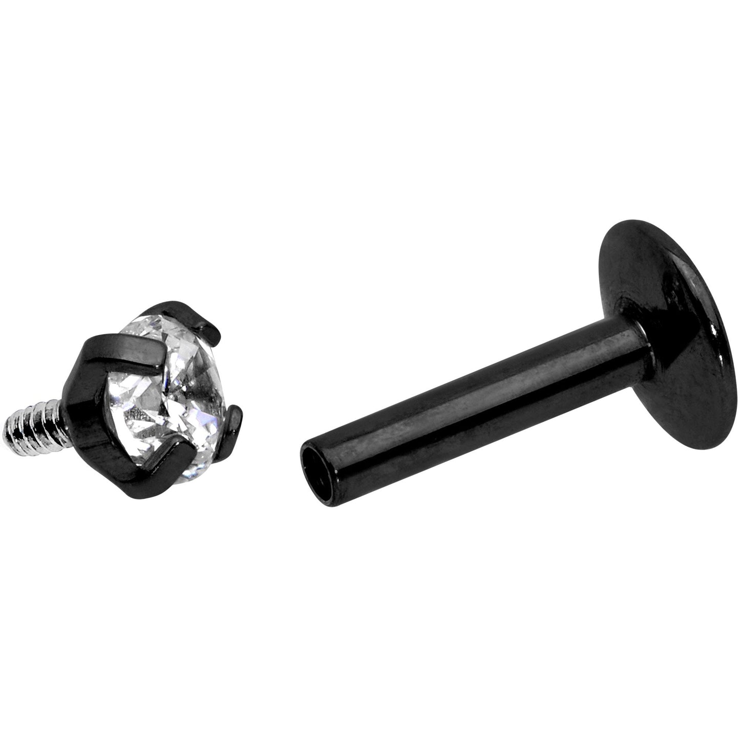 1/4 Clear 3mm Gem Black IP Internally Threaded Labret Monroe Tragus