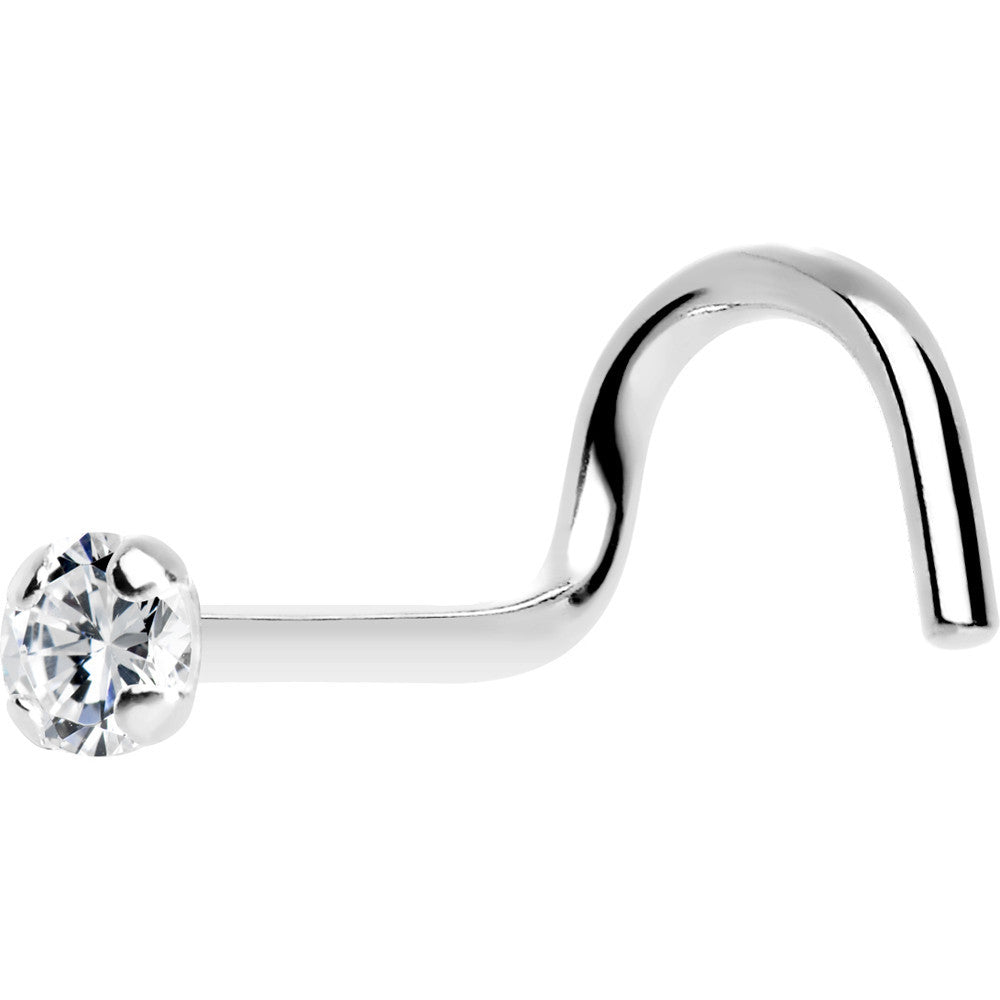 Solid 14K White Gold 2mm Cubic Zirconia SOLITAIRE Nose Ring