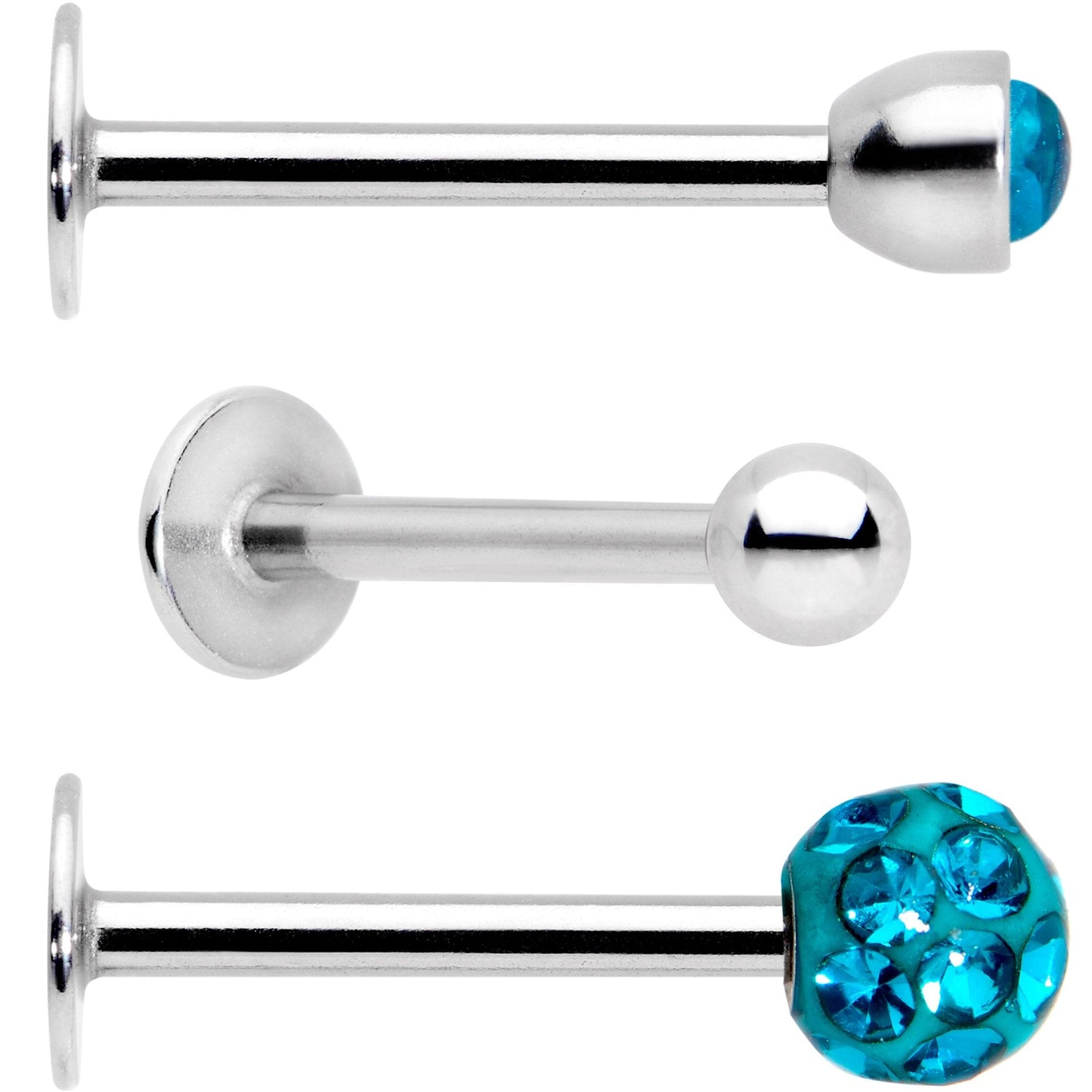 Teal Press Fit Faux Opal Labret Monroe Tragus 3 Pack Set