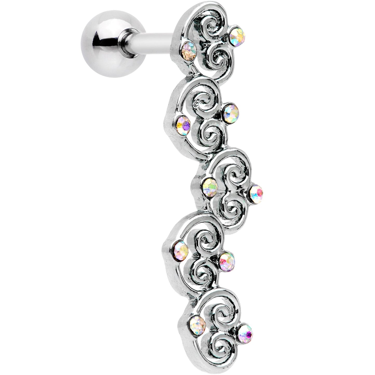 1/4 Aurora Gem Swirl Heart Cascade Tragus Cartilage Earring