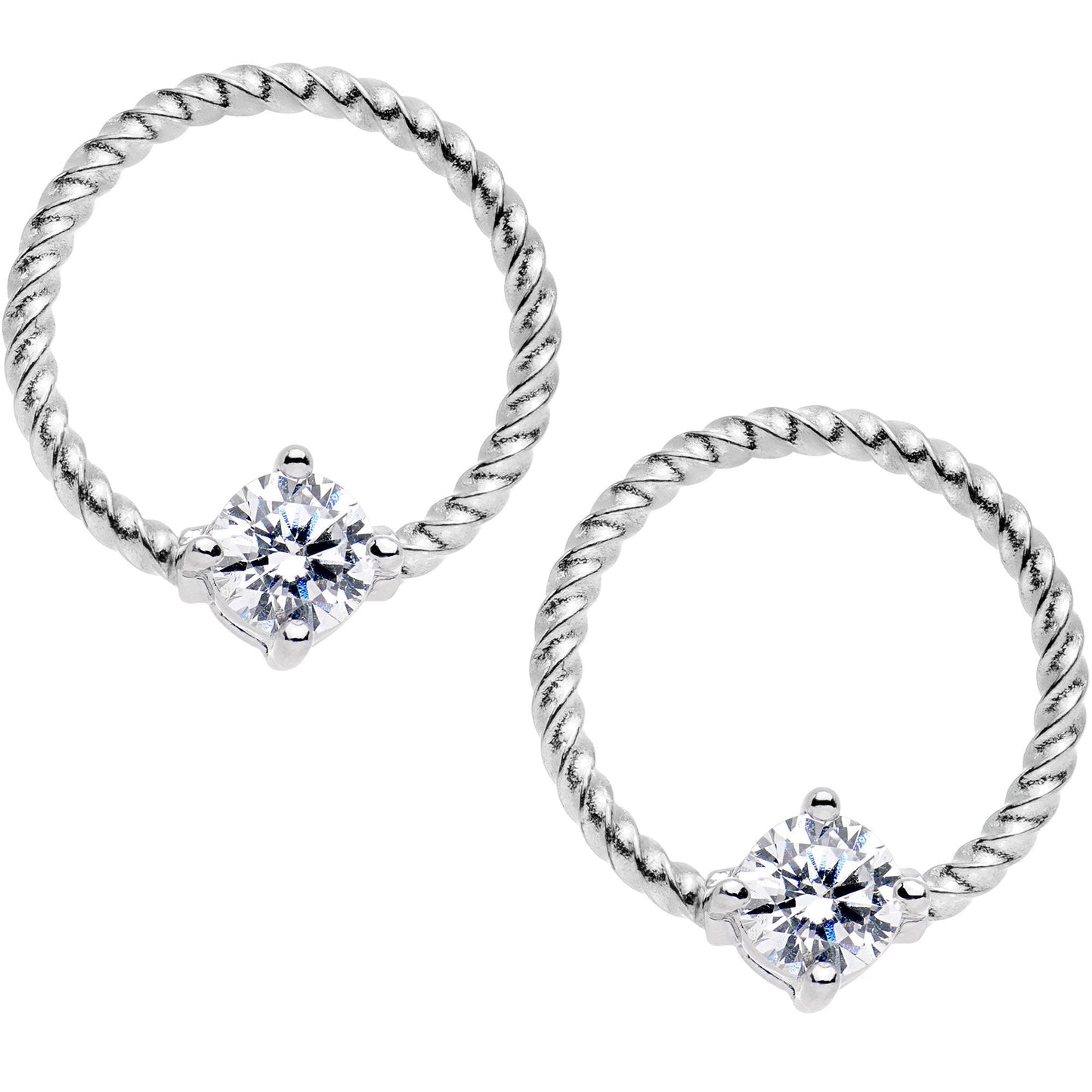 14G Clear CZ Gem Twisted Captive Ring Barbell Nipple Ring Set