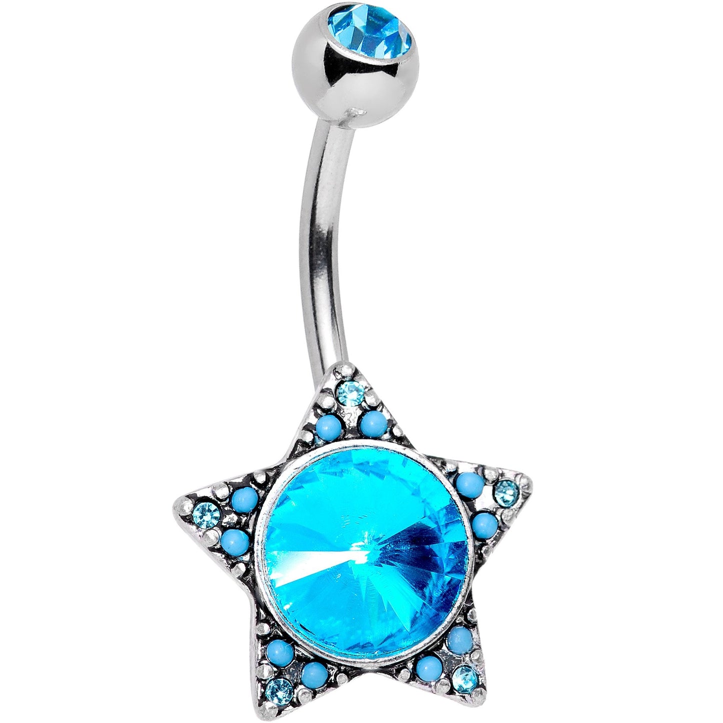 Aqua Gem Encrusted Big Star Belly Ring
