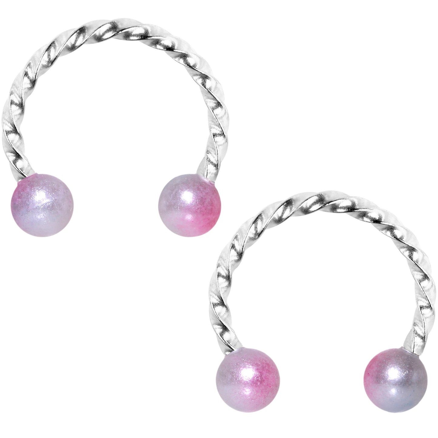 14G Pink Purple Twisted Horseshoe Barbell Nipple Ring Set