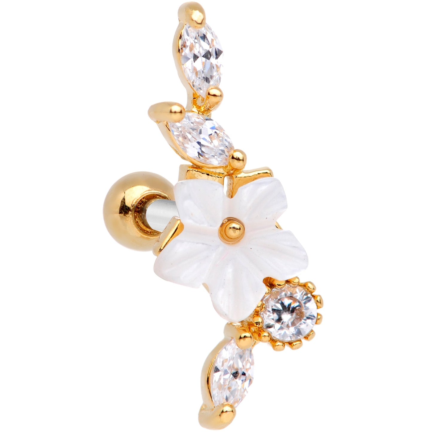 Clear CZ Gem Gold Tone Snowflake Cascade Cartilage Tragus Earring