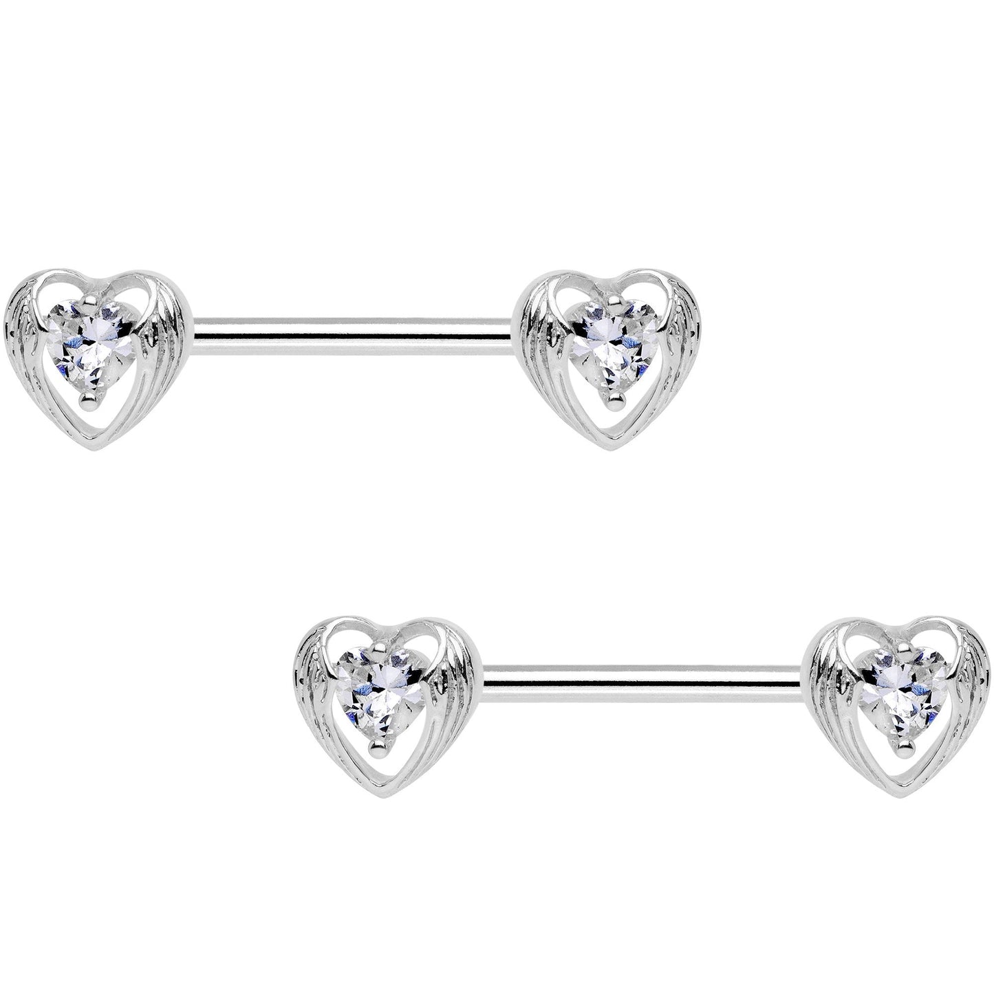 9/16 Clear CZ Gem Hugged Heart Barbell Nipple Ring Set
