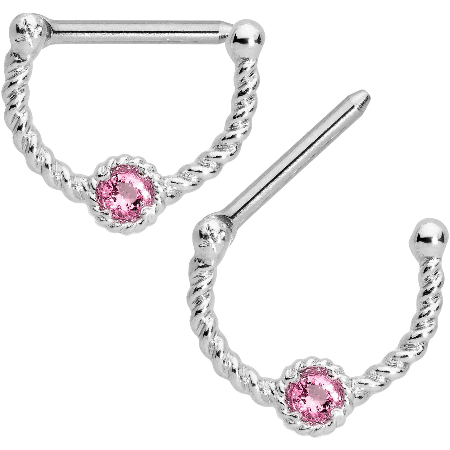 14G 7/16 Pink Gem Twisted Nipple Clicker Set