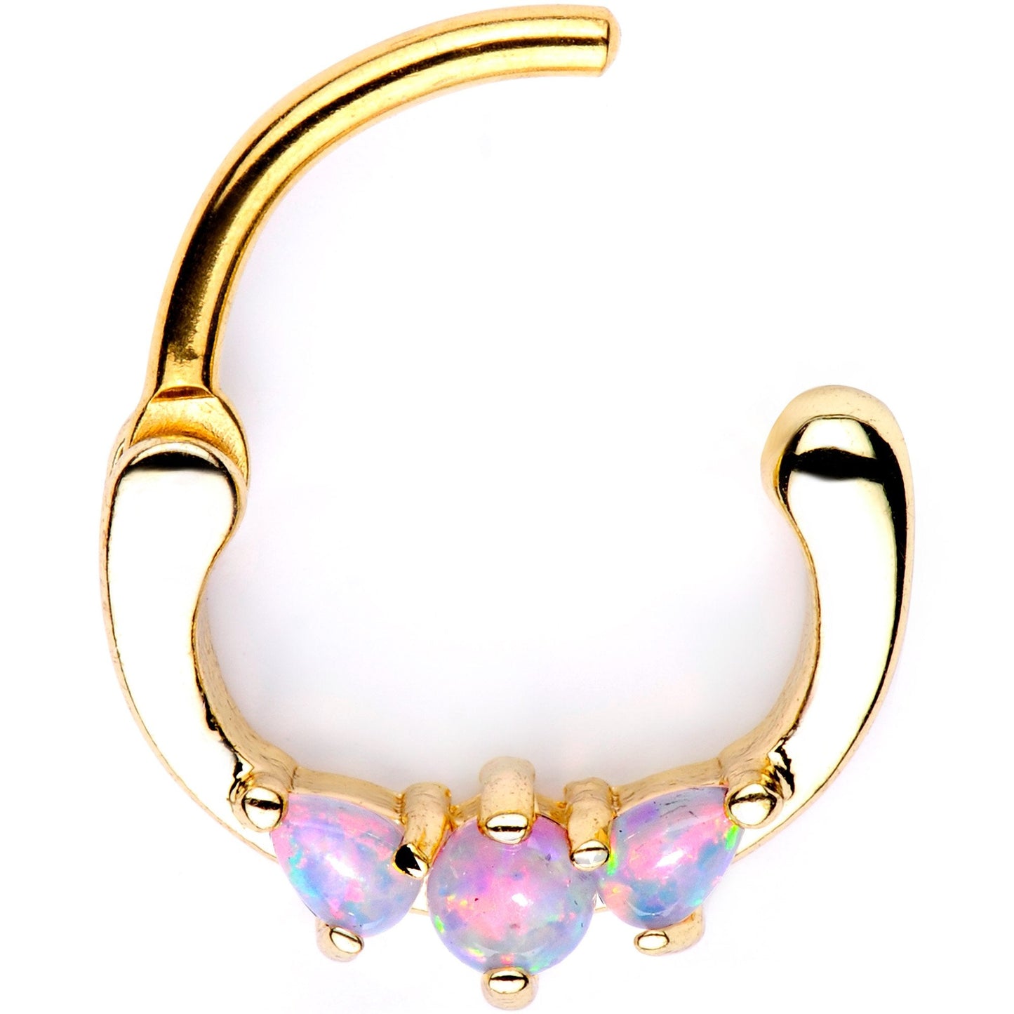 Pink Synthetic Opal Gold Tone Anodized Mini Triplet Septum Clicker