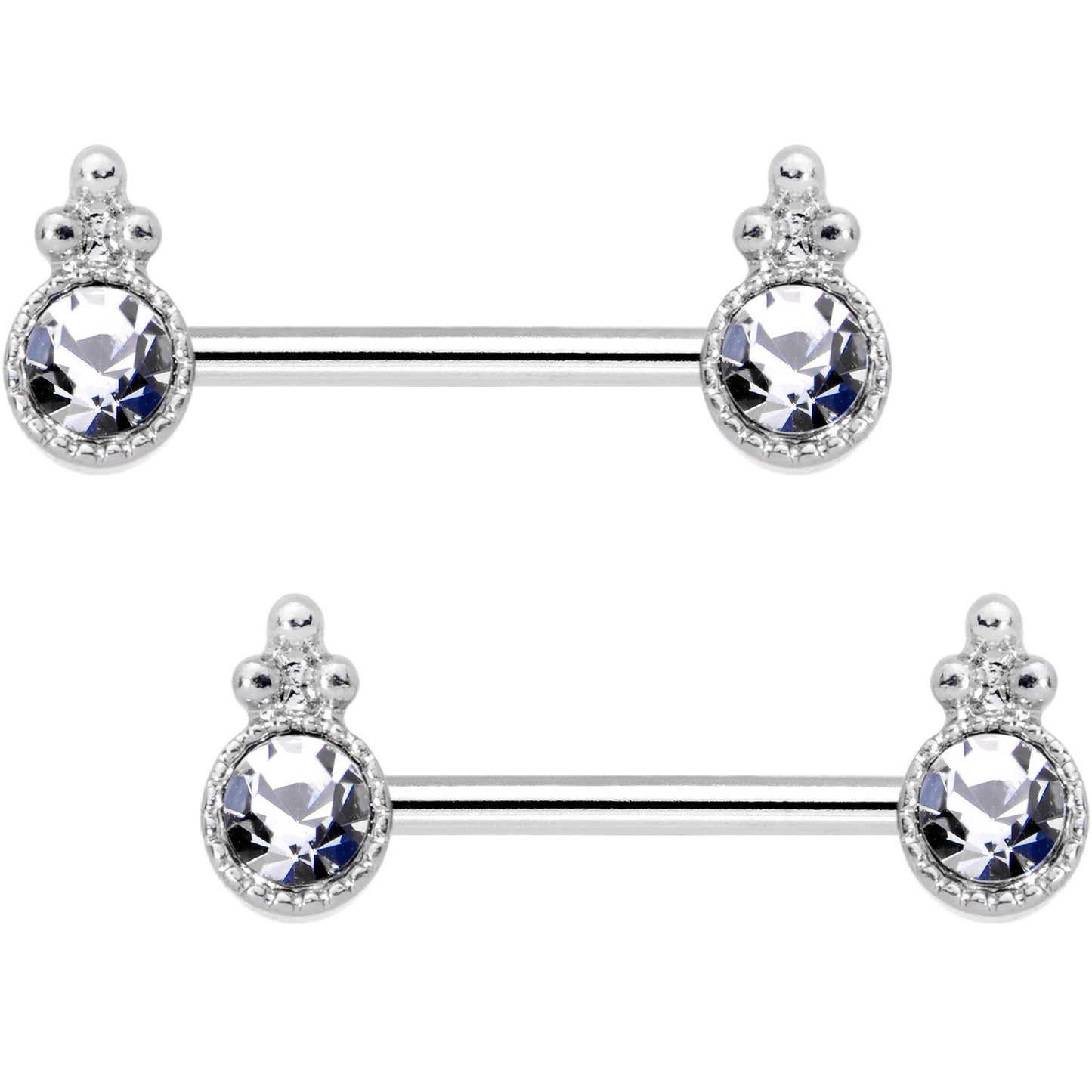 14G Clear CZ Gem Lotus Flower Queen Captive Ring Barbell Nipple Ring Set