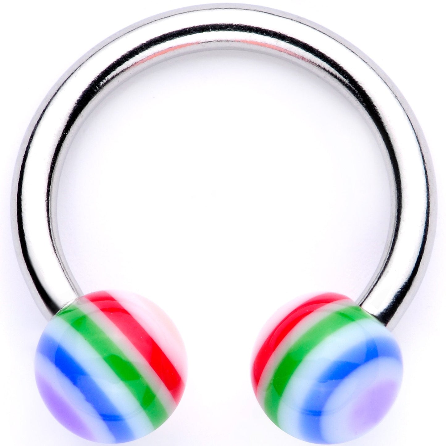 14G 7/16 Rainbow Stripe Acrylic Ball Horseshoe Circular Barbell