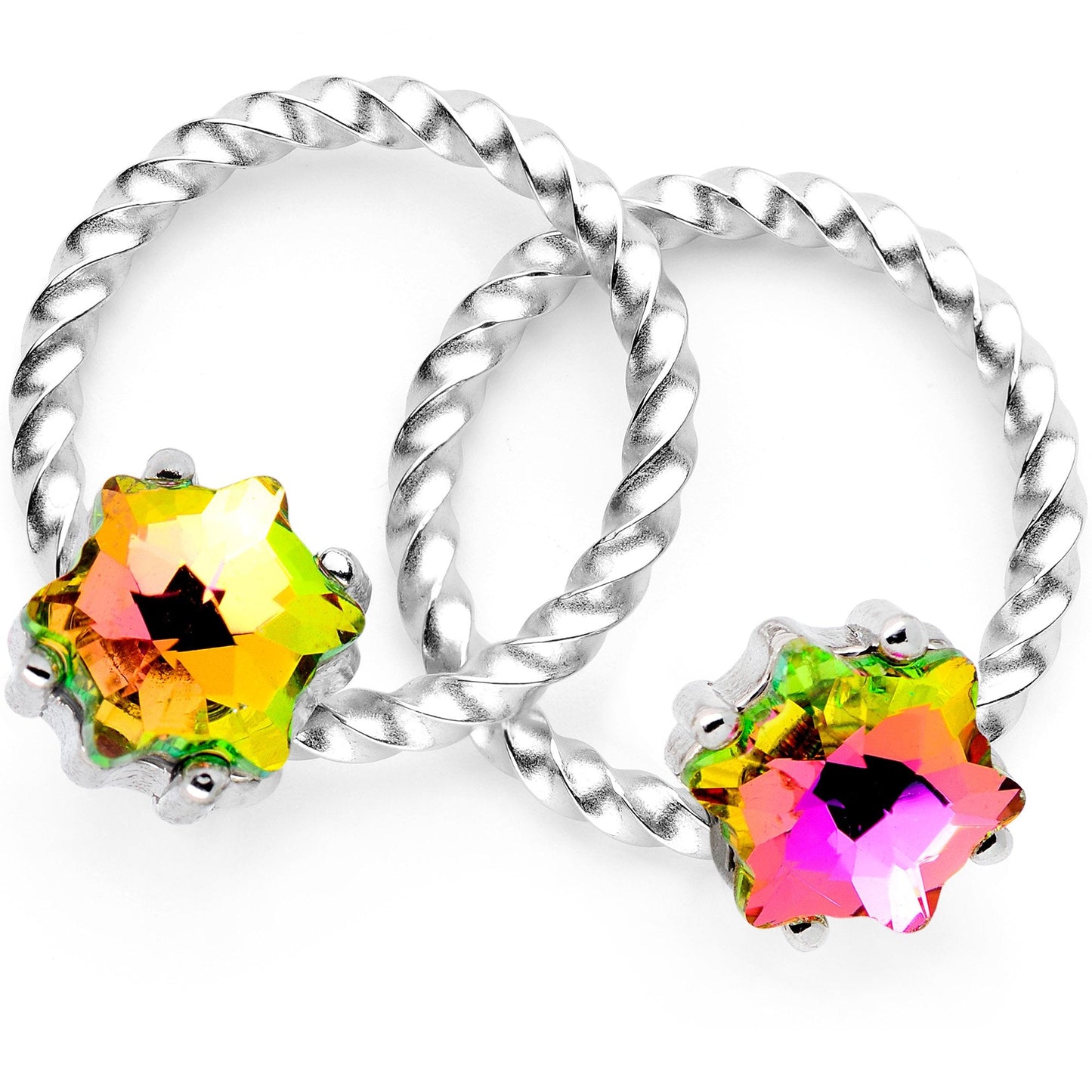 14G 9/16 Green Gem Supernova So Twisted BCR Captive Ring Set