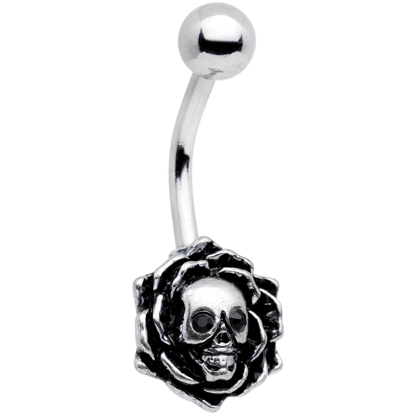 Black Gem Halloween Skull Rose Flower Belly Ring